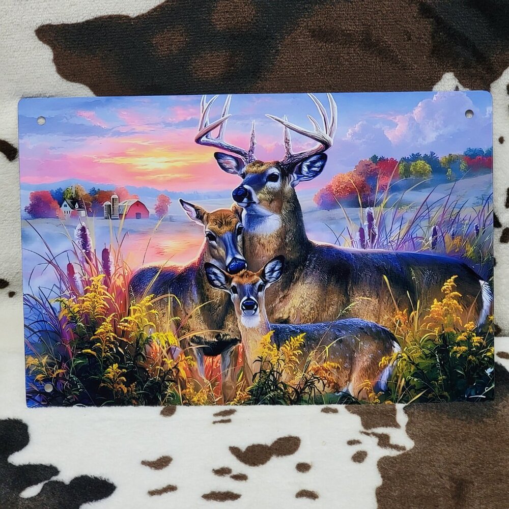 Deer Wildlife Sunset Tin Sign Door Home Metal Wall Decor